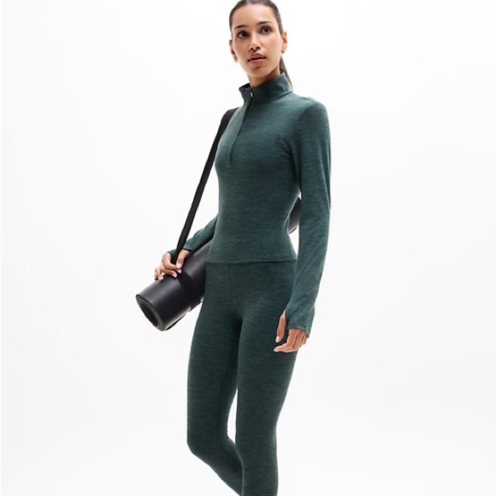 NWT Athleta Wens SoftLuxe Half Zip Pine Heather Athletic Top SO soft! - Picture 2 of 13